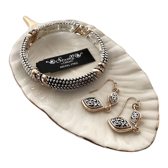 Scroll Gold And Silver Tone Link Stretch Bracelet Petite White Crystal Accents - Picture 4 of 14